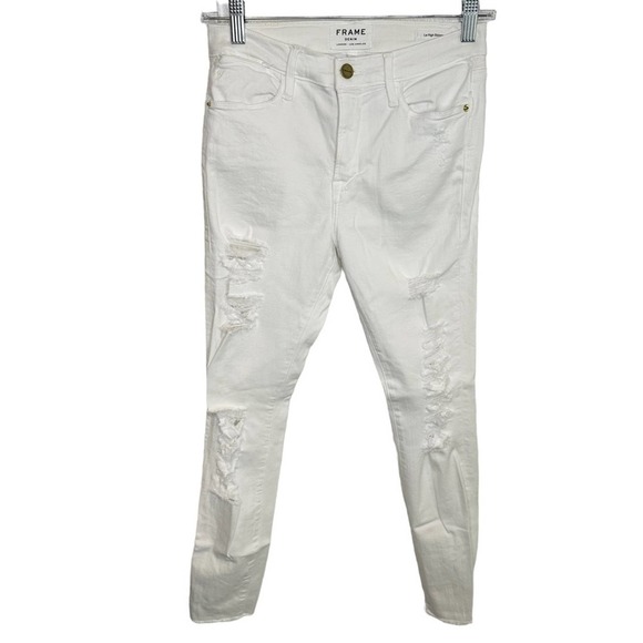 Frame Jeans Womens Le High Skinny Stretch Distressed USA Made White 27 - Picture 4 of 13